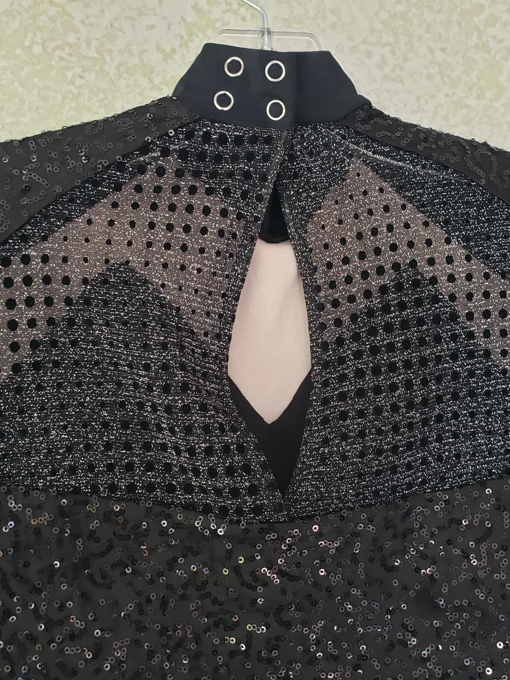 Weissman Girls  Black Sequin‎ Mesh Long-Sleeve Bodysuit Size LC Dancewear